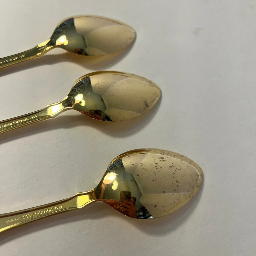 1847 Rogers Bros Gold Tone Spoons Set of 3 Vintage Floral Electroplated 6.125in